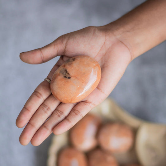 Peach Moonstone Palm Stone | Compassion & Empathy Crystal Stones