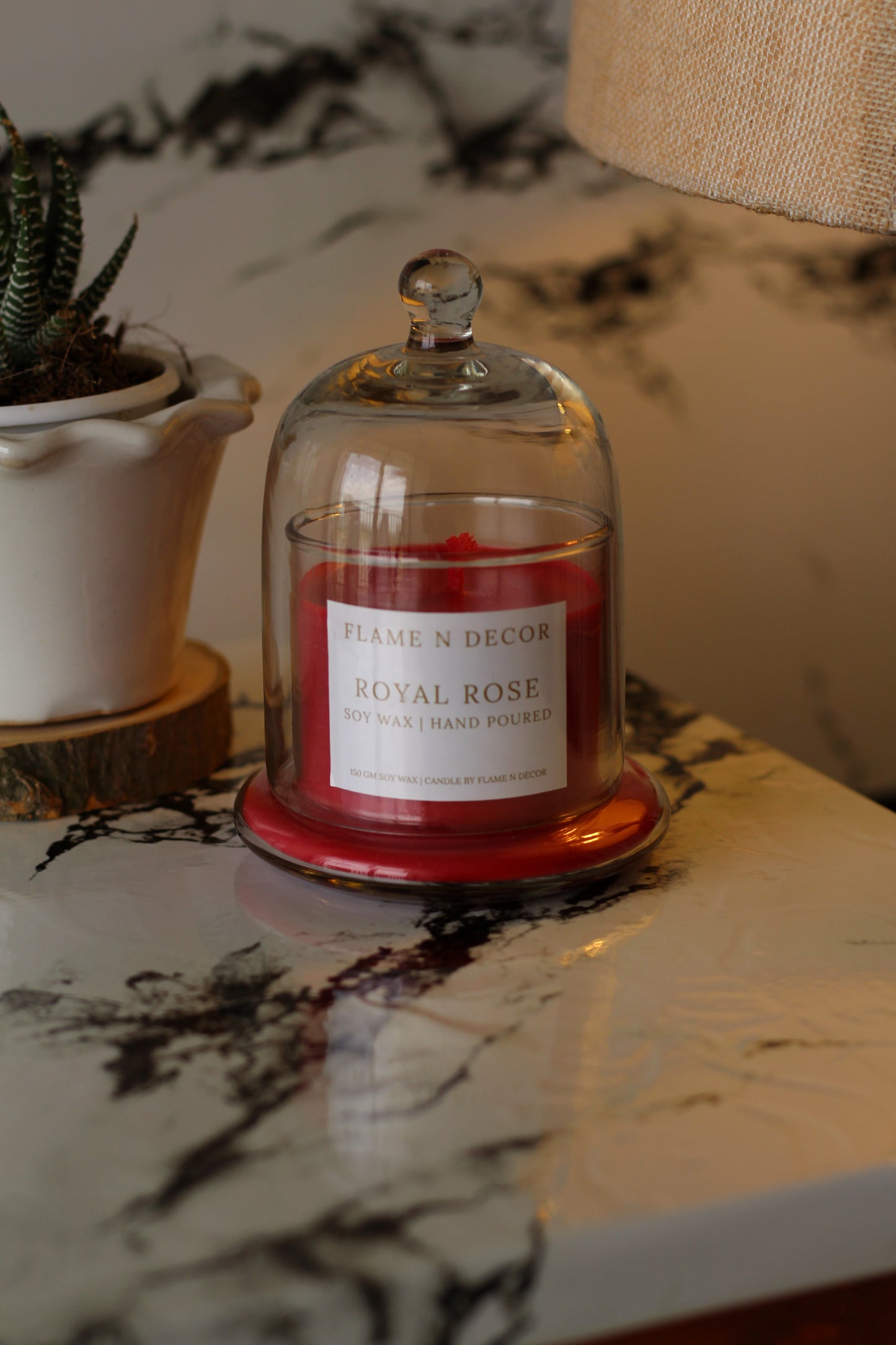 Bell Jar Candle With Glass Dome | Royal Rose Soy Candle