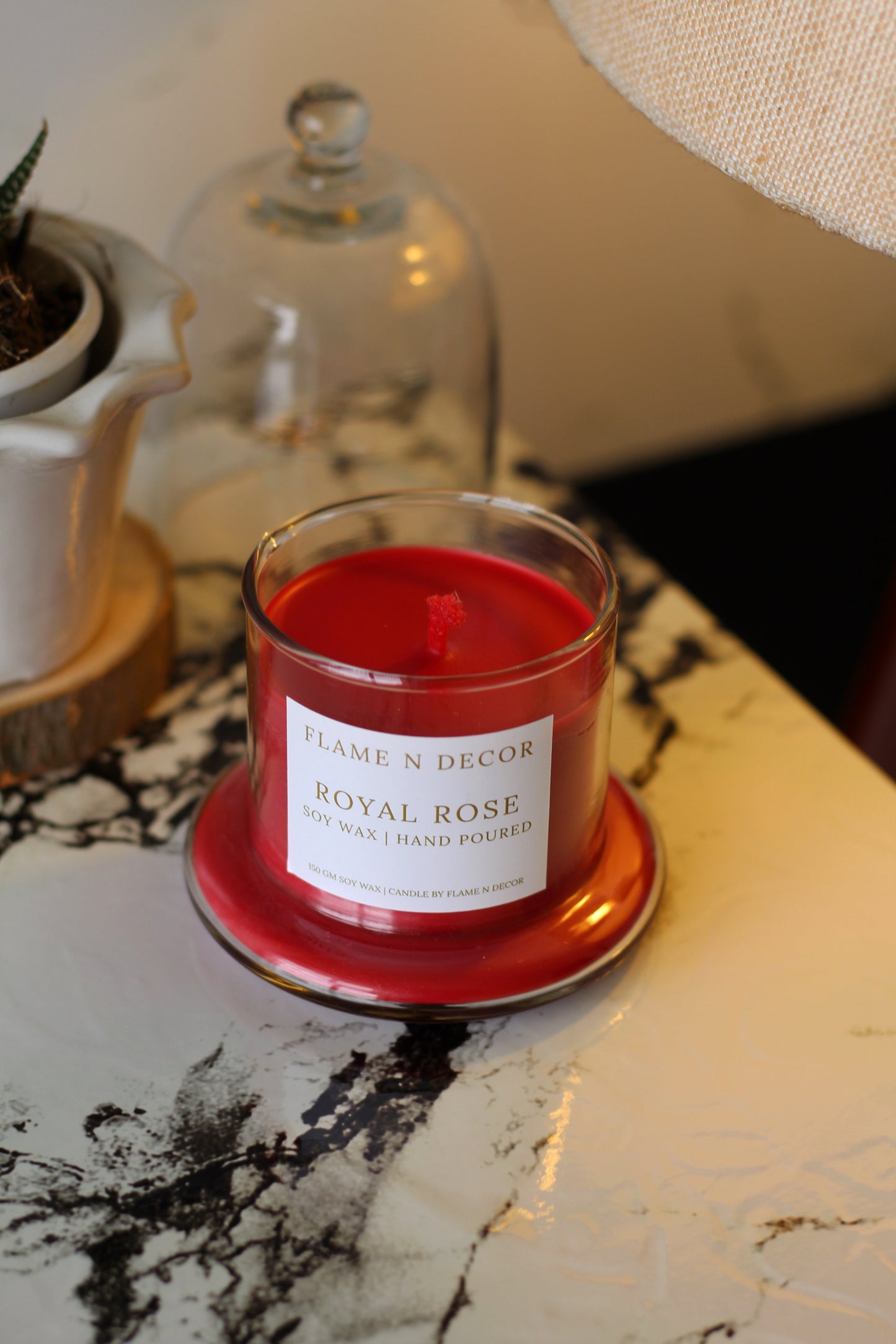 Bell Jar Candle With Glass Dome | Royal Rose Soy Candle