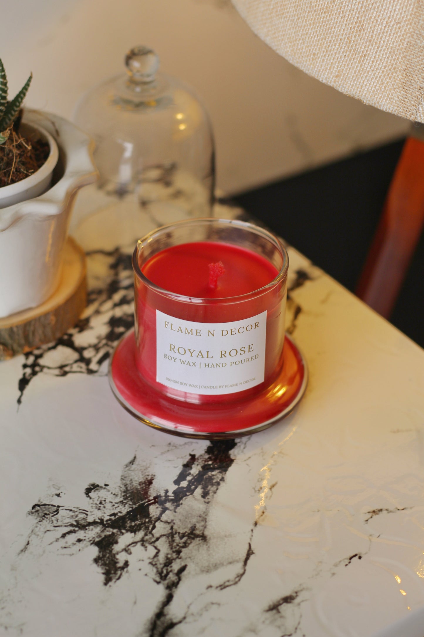 Bell Jar Candle With Glass Dome | Royal Rose Soy Candle