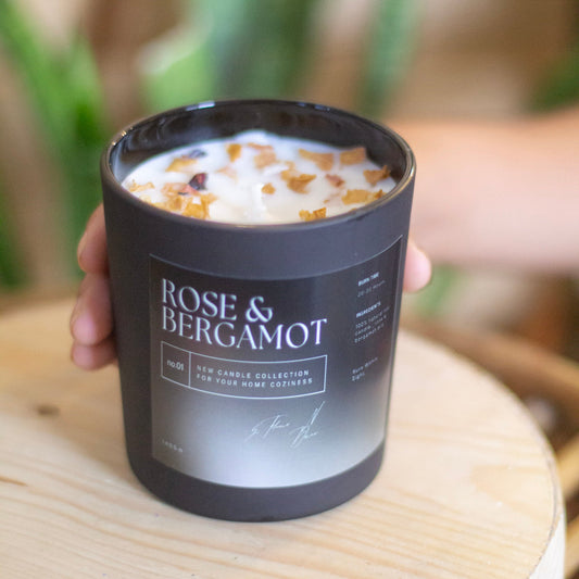 Rose & Bergamot infused with rose petal Soy Candle
