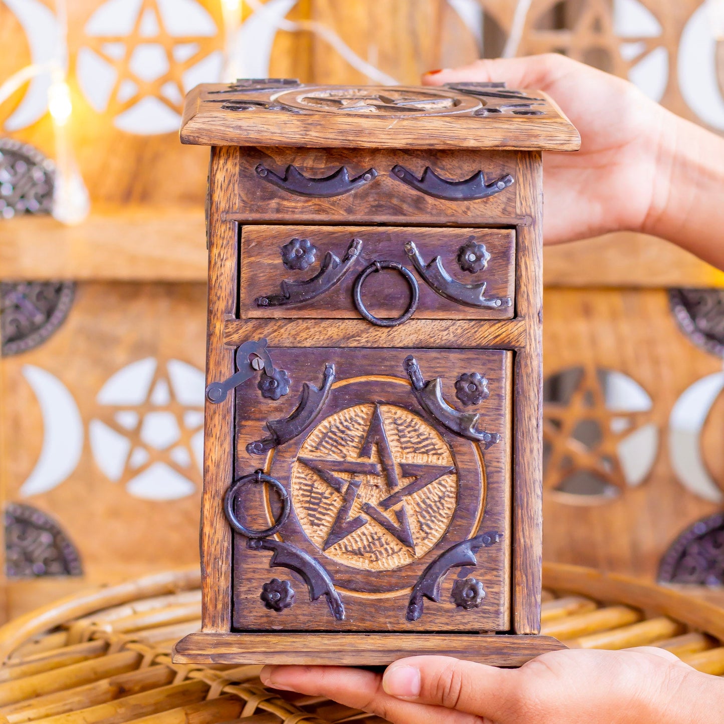 Hand Crafted Pentacle Herb Chest | Altar Box Wiccan Altarware