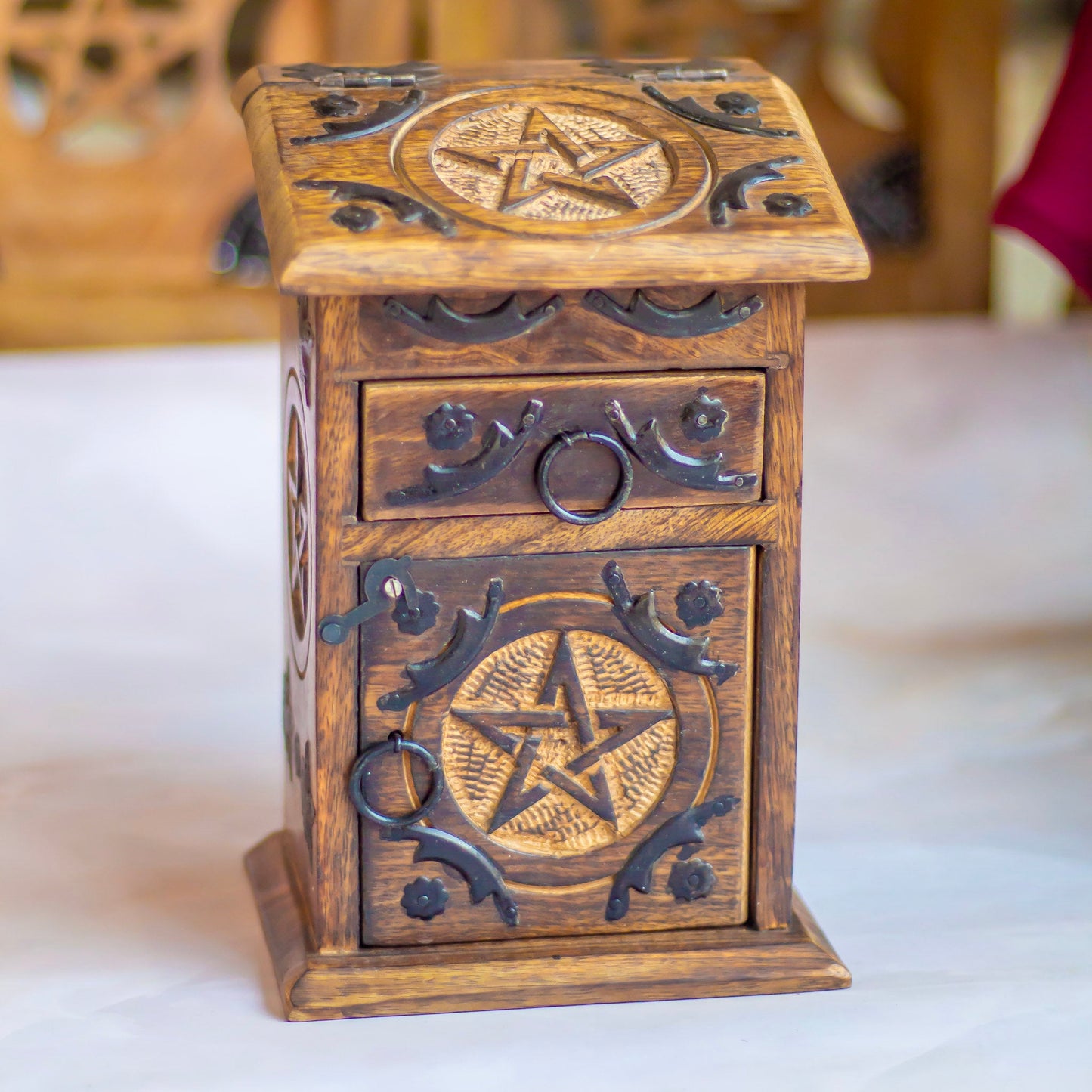 Hand Crafted Pentacle Herb Chest | Altar Box Wiccan Altarware