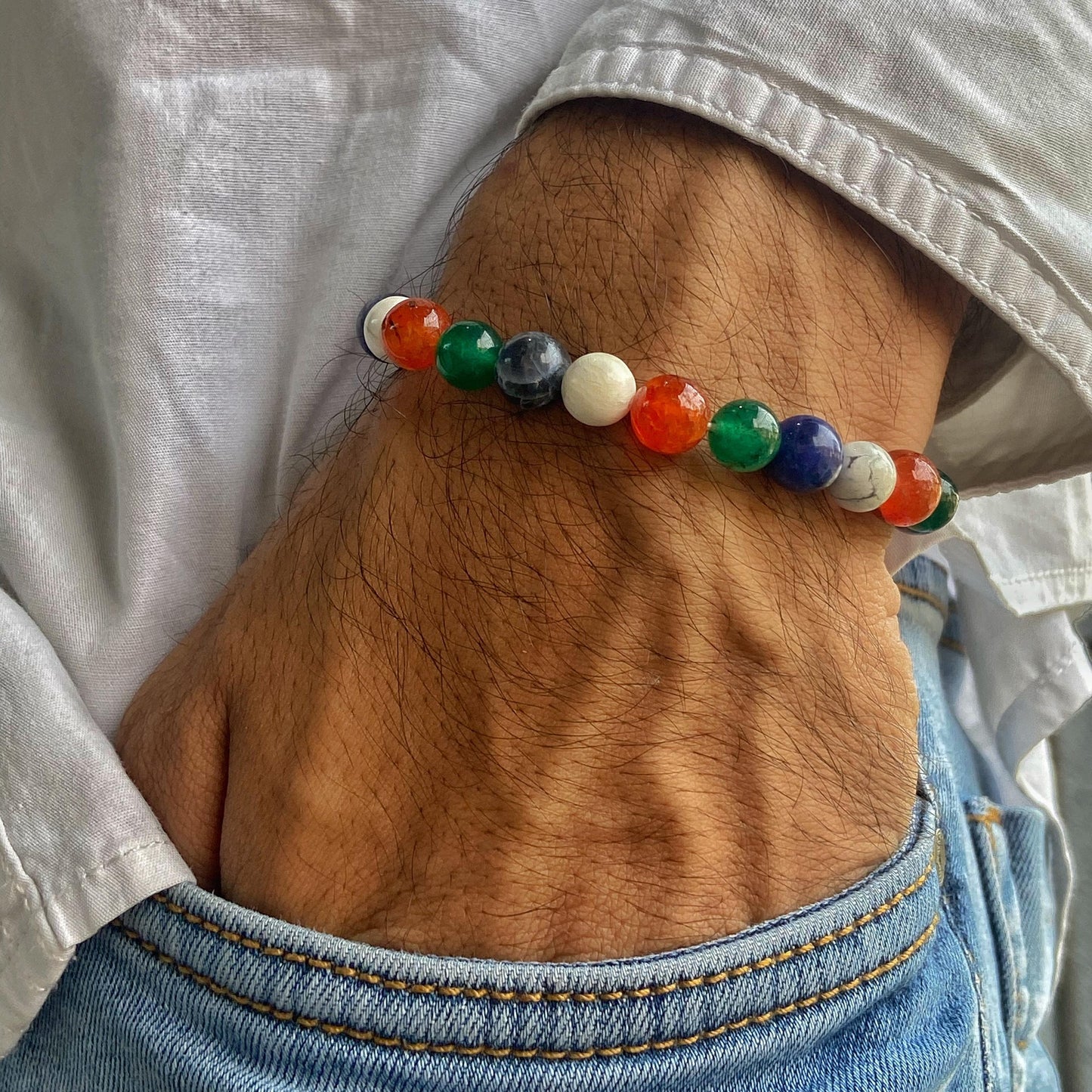 Aquarius Zodiac Bead Bracelet Crystal & Stones
