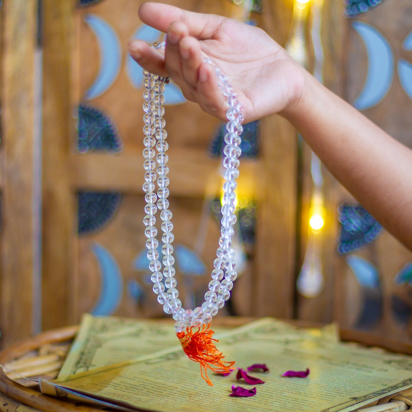 Clear Quartz Jaap Mala | 8Mm Beads Crystal & Stones
