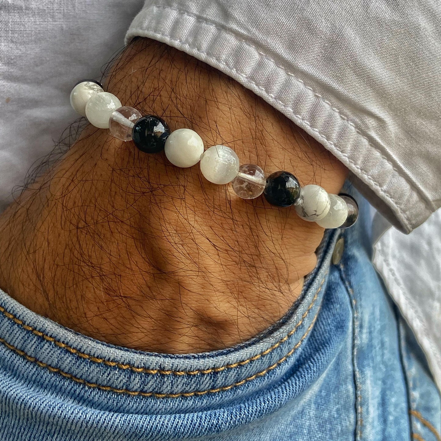 Cancer Zodiac Bead Bracelet Crystal & Stones
