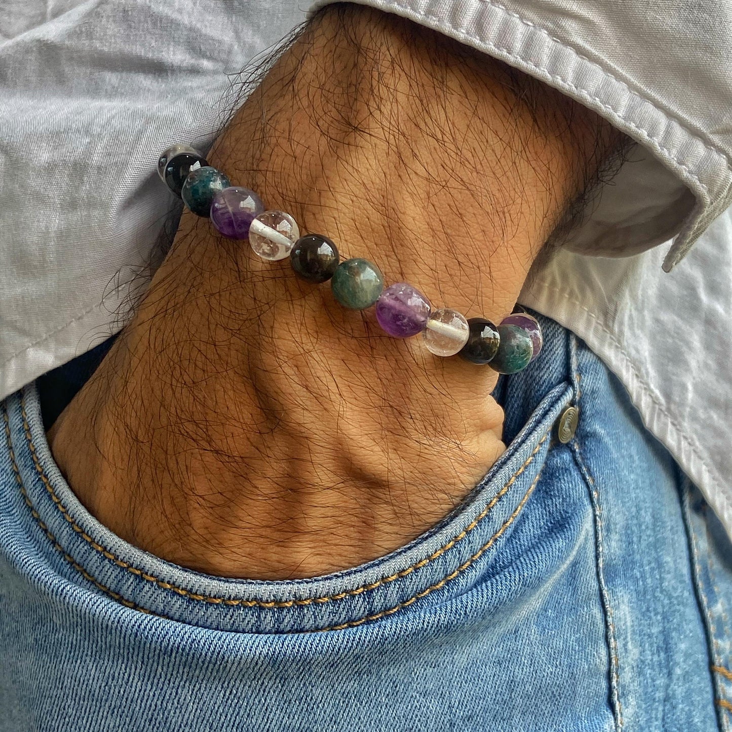 Aries Zodiac Bead Bracelet Crystal & Stones