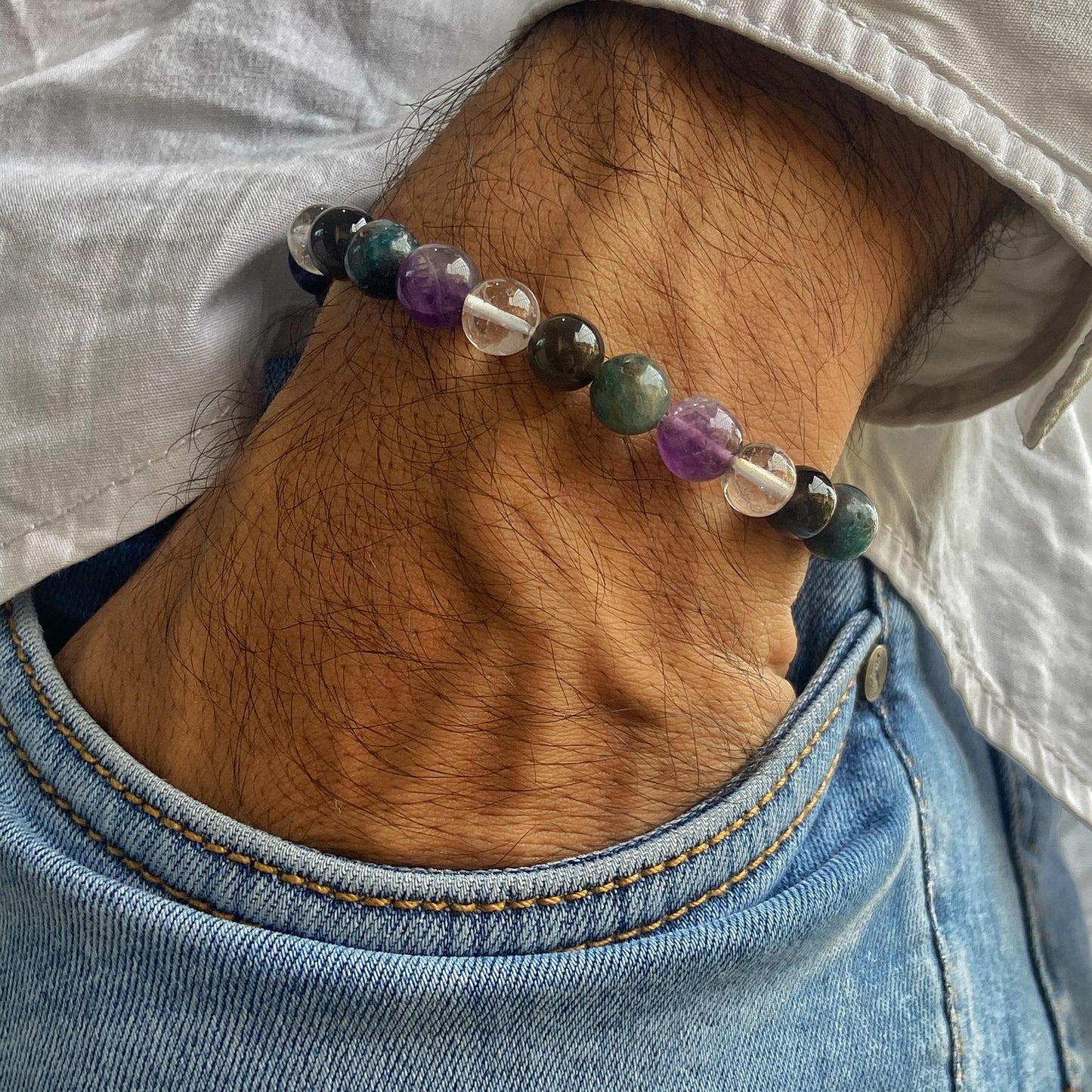 Aries Zodiac Bead Bracelet Crystal & Stones