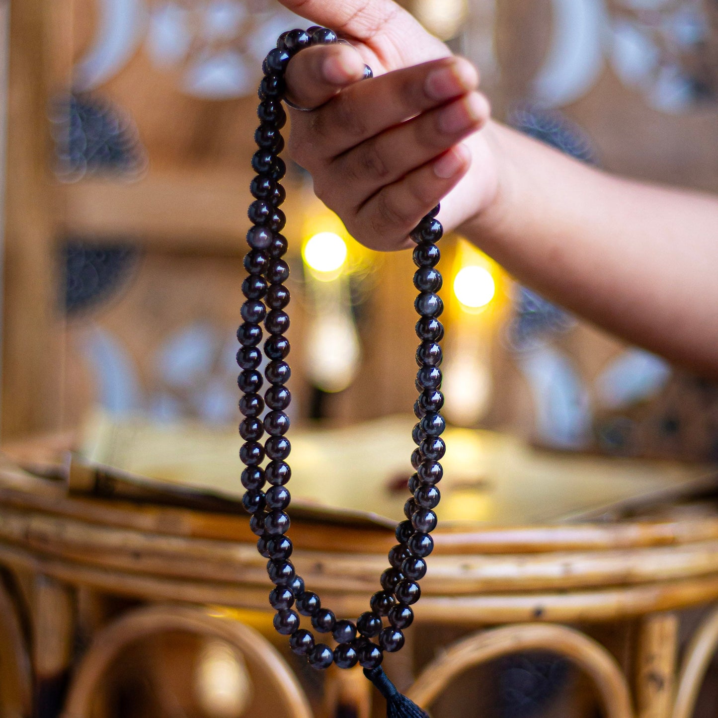 Black Tourmaline Jaap Mala | 8Mm Beads Crystal & Stones