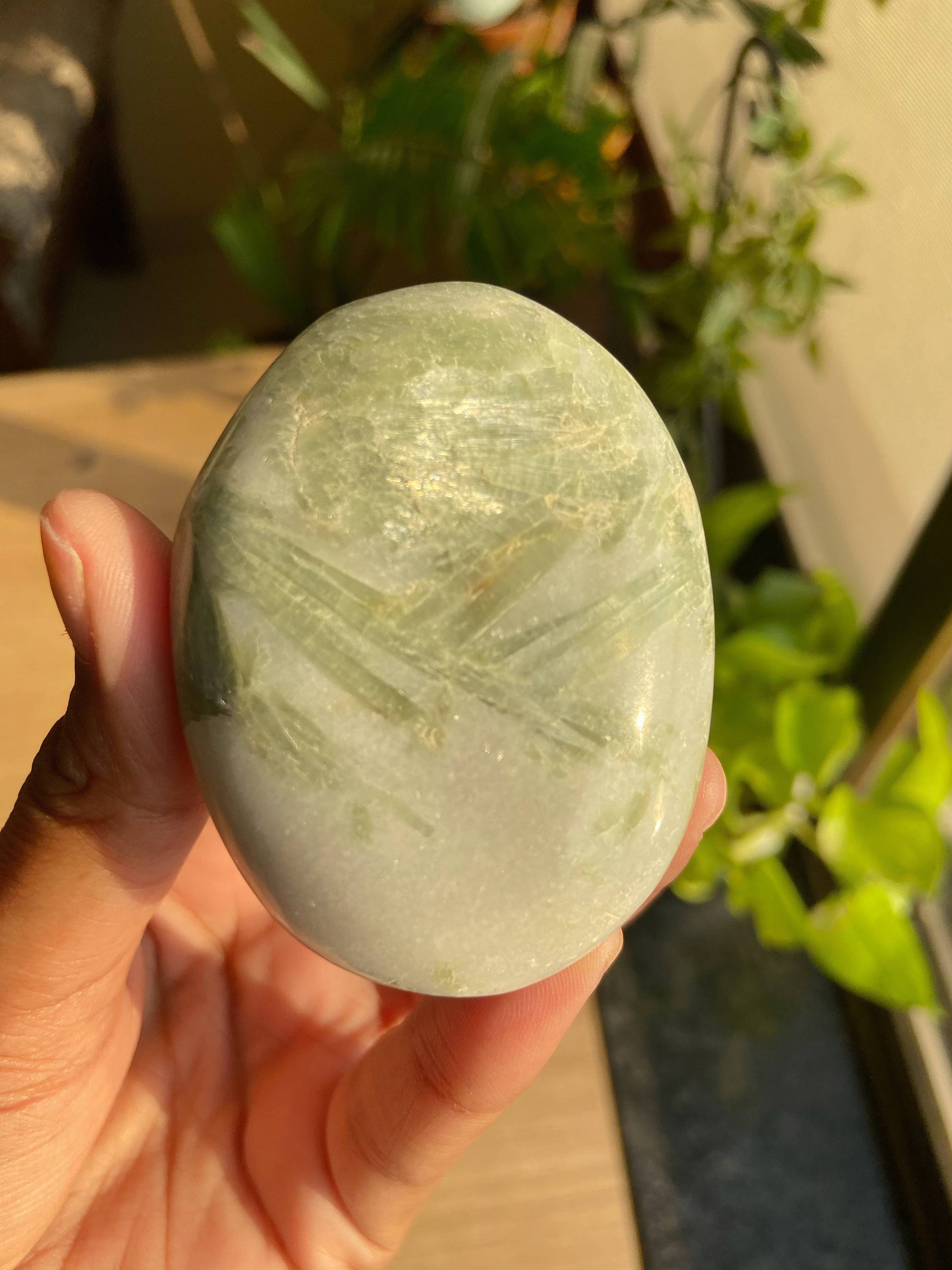 Green Kyanite Palm Stone | Balances Heart Chakra & Helps In Dream Divination Crystal Stones
