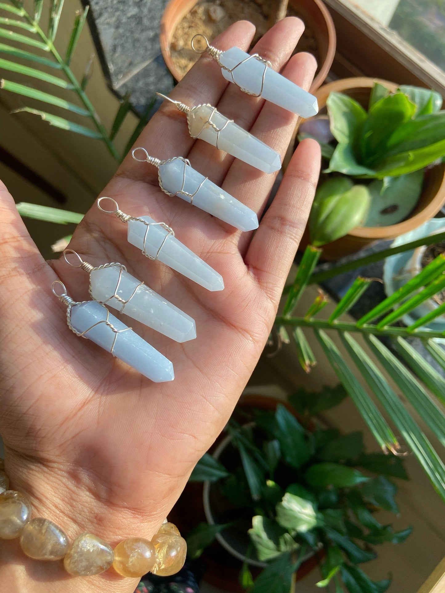 Angelite Point Pendant With Leather Cord | Stone To Connect Spirit Guides Crystal & Stones