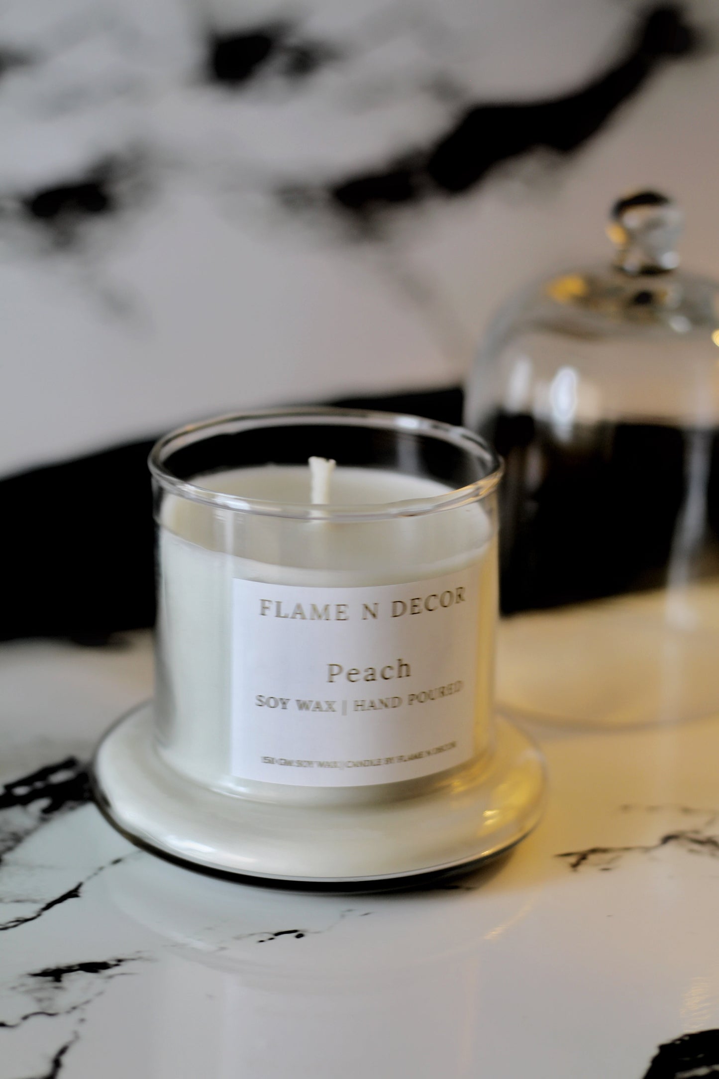 Bell Jar Candle With Glass Dome | Peach Soy Candle