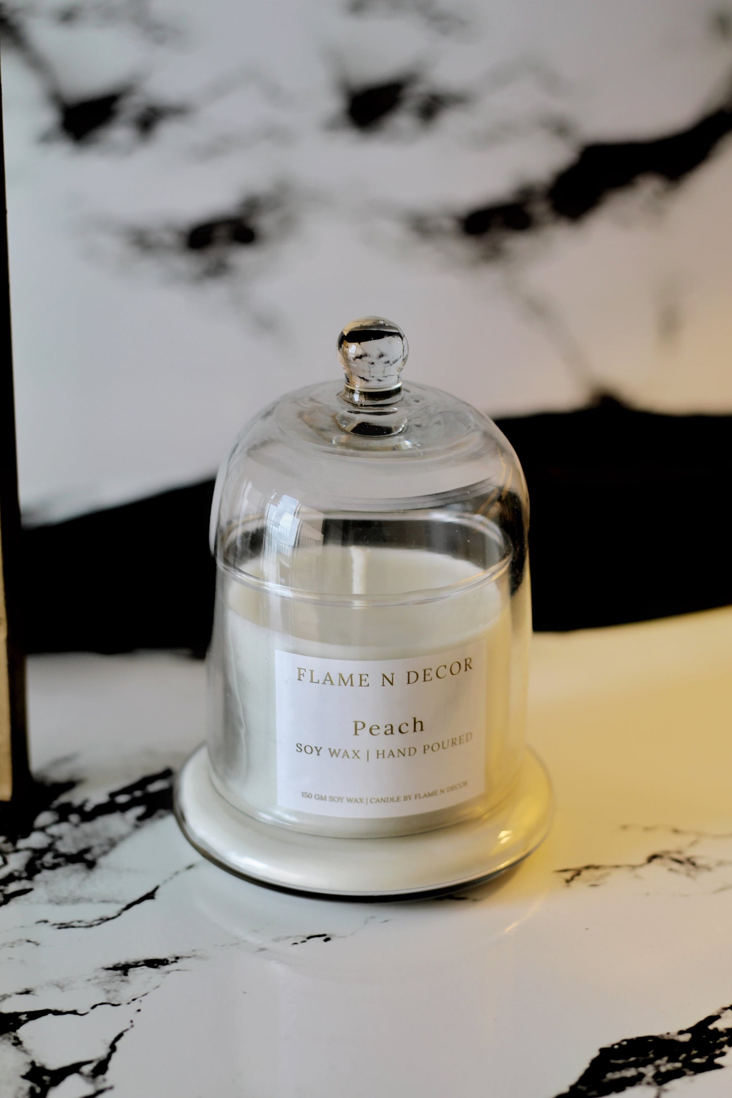 Bell Jar Candle With Glass Dome | Peach Soy Candle