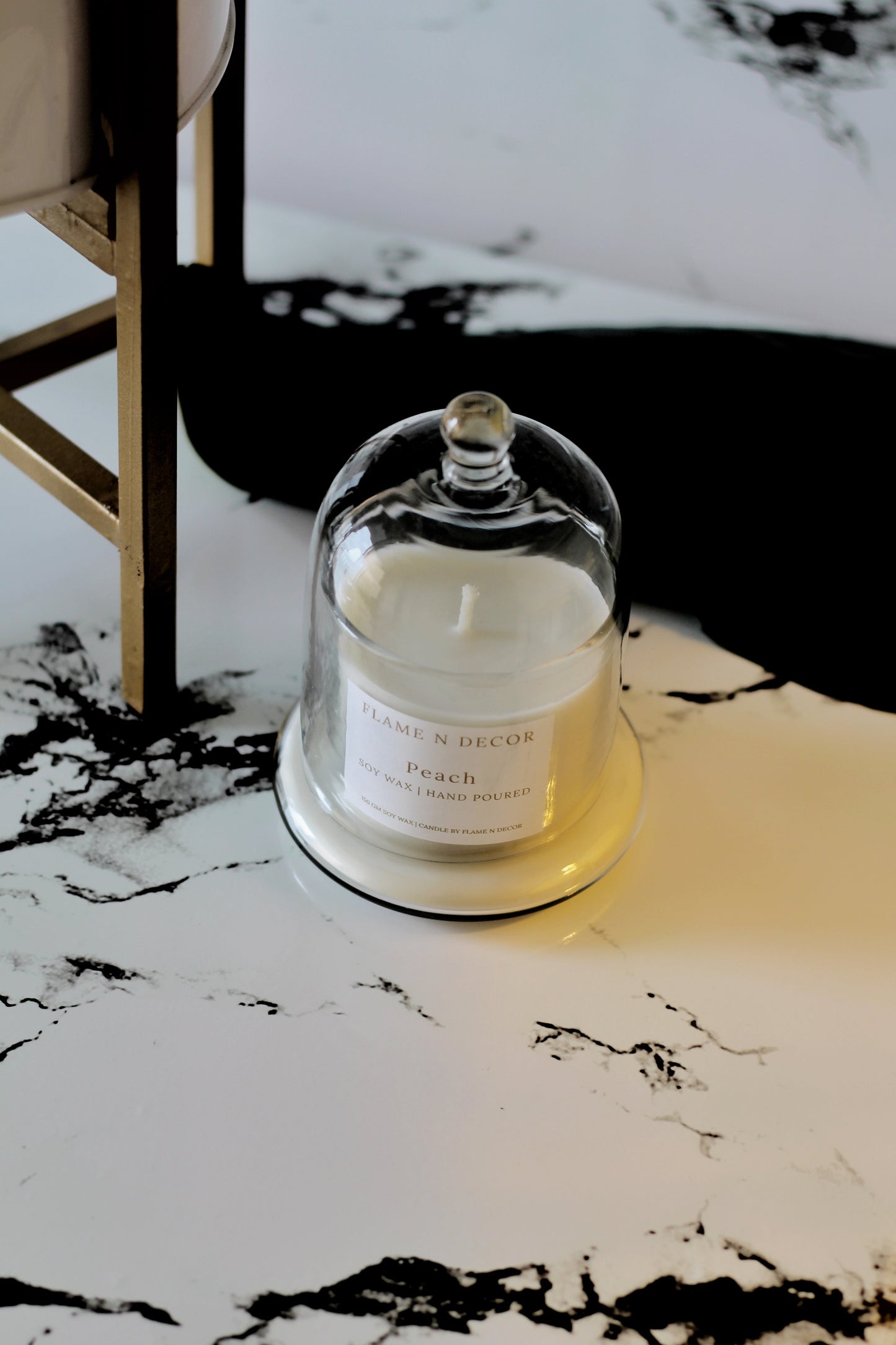 Bell Jar Candle With Glass Dome | Peach Soy Candle