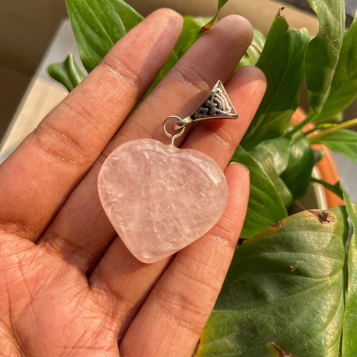 Rose Quartz Heart Pendant With Black Cord Crystal Jewellery