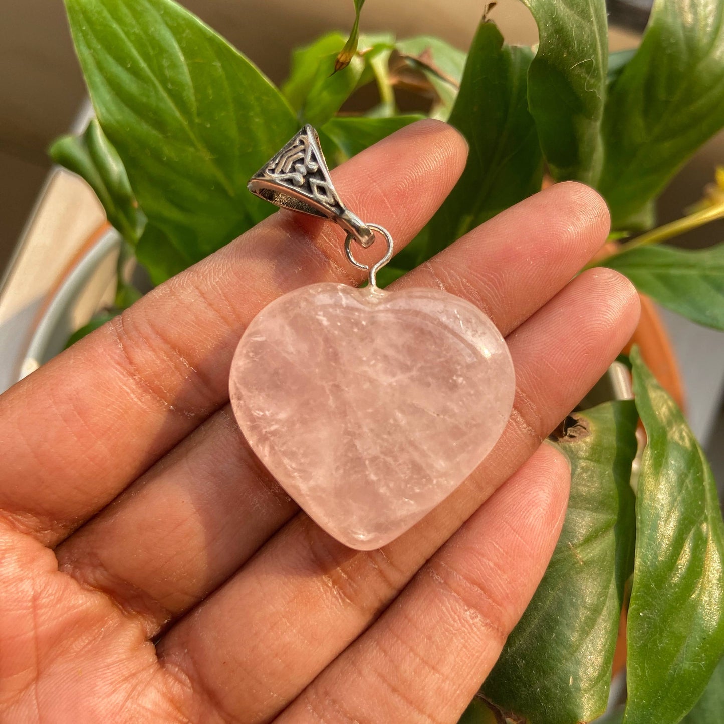 Rose Quartz Heart Pendant With Black Cord Crystal Jewellery