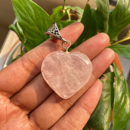 Rose Quartz Heart Pendant With Black Cord Crystal Jewellery