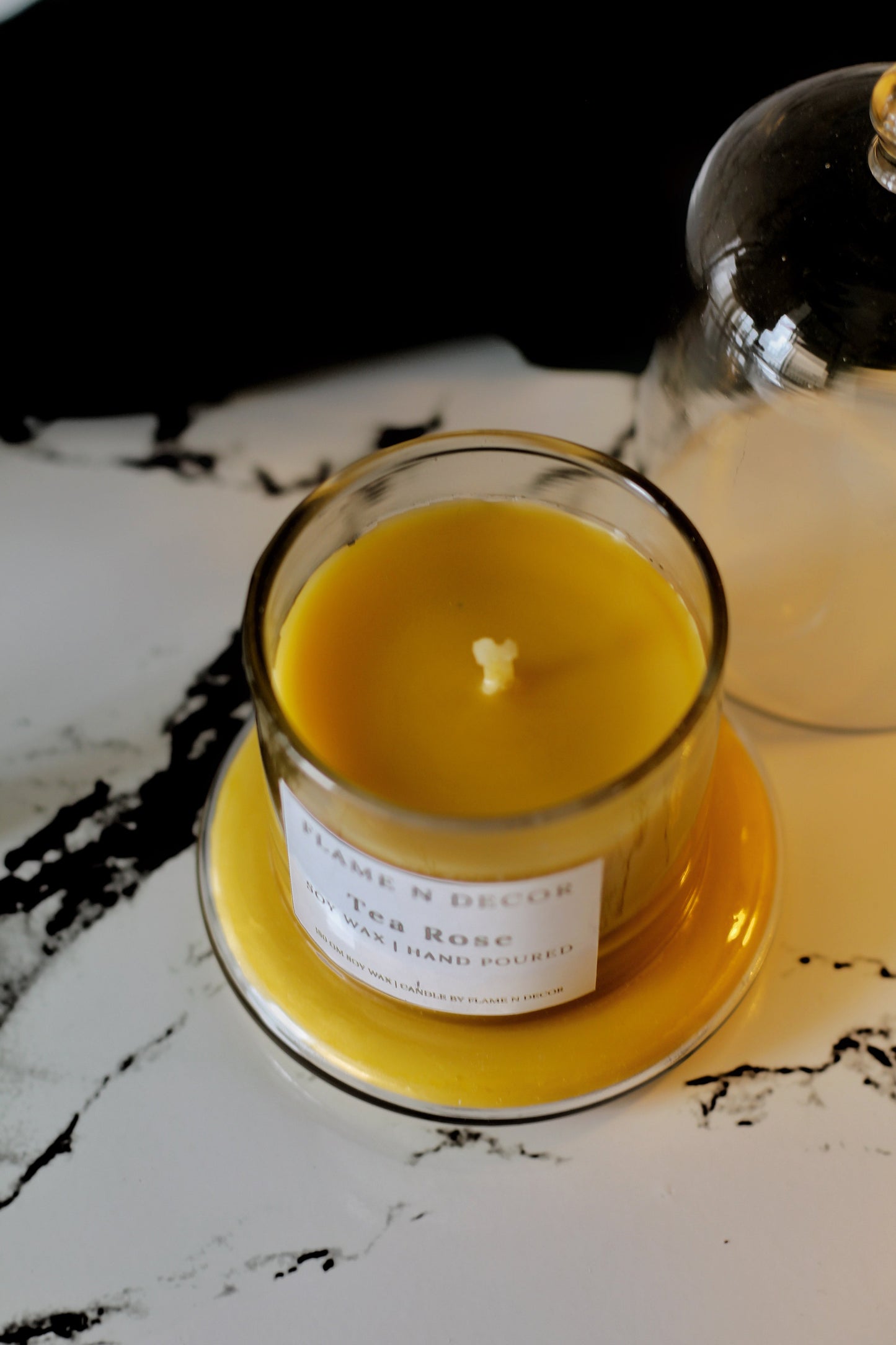 Bell Jar Candle with Glass Dome | Tea-rose Soy Candle