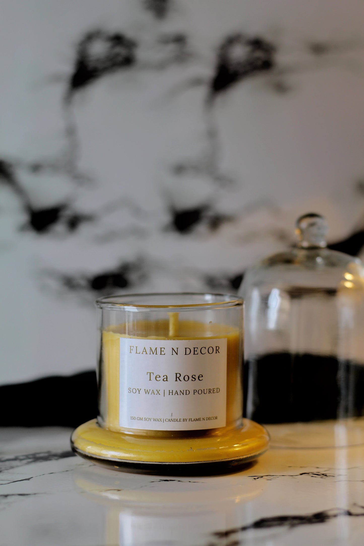 Bell Jar Candle with Glass Dome | Tea-rose Soy Candle