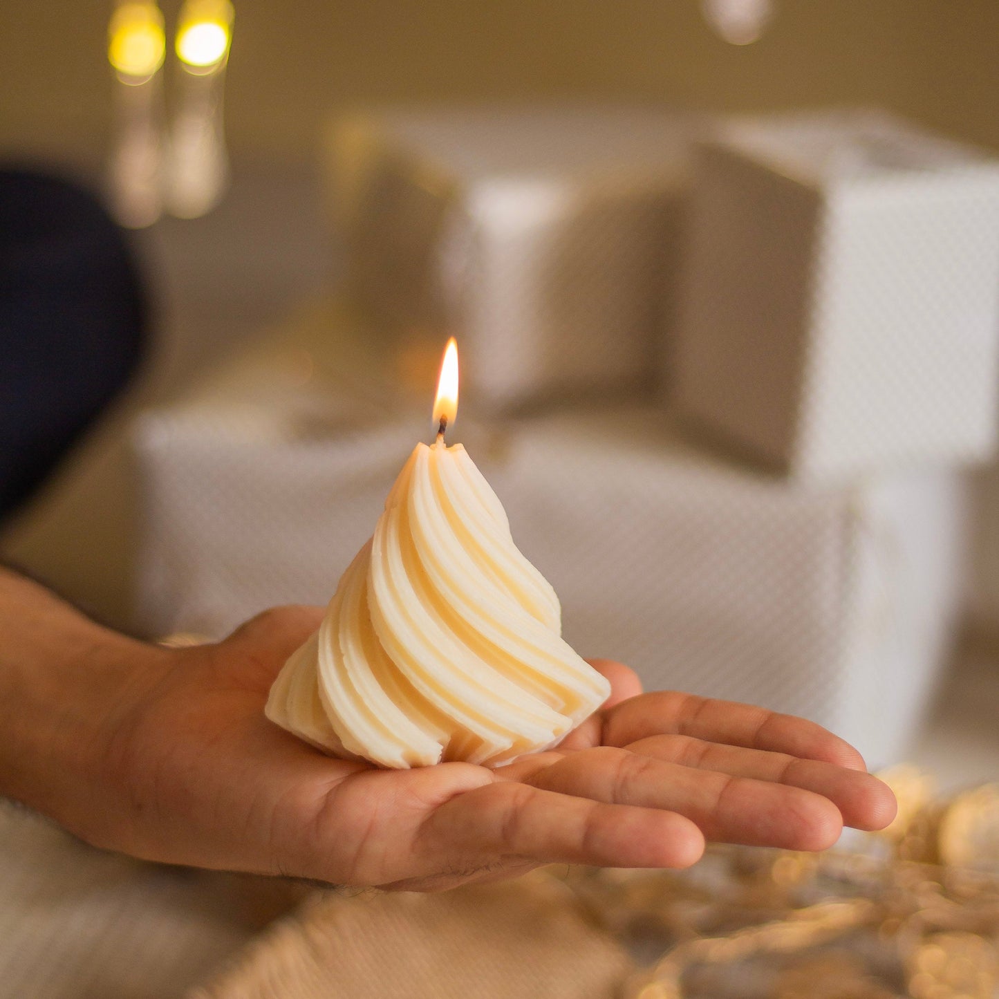 White Swirl Tree Decorative Candle set of 2
