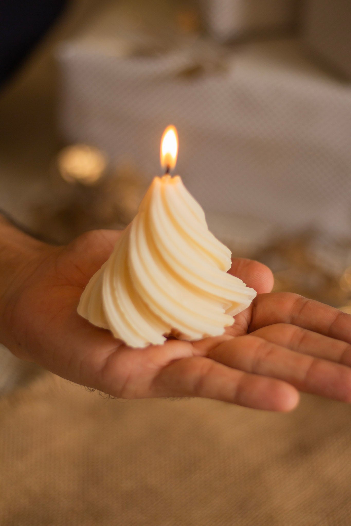 White Swirl Tree Decorative Candle set of 2