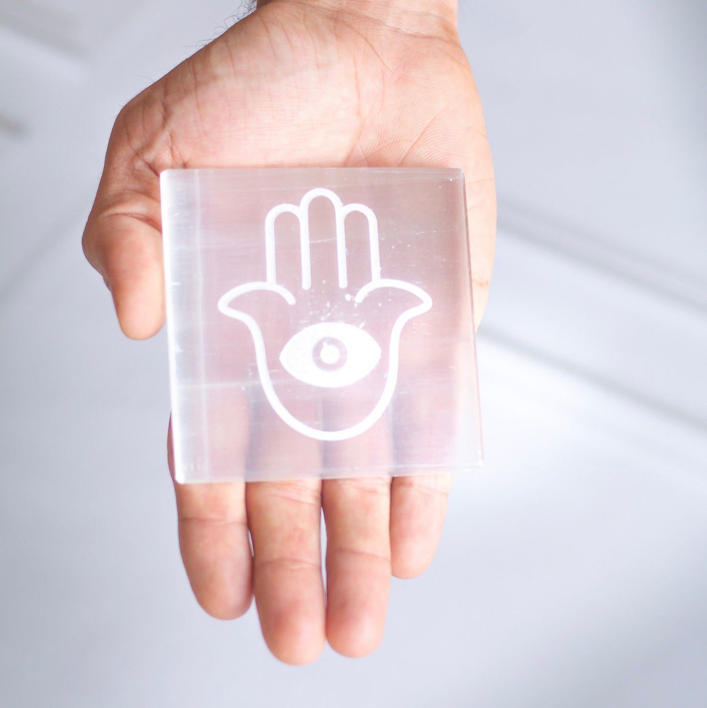 Selenite Charging Plate With The Symbol Of Hamsa | Crystal