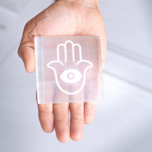 Selenite Charging Plate With The Symbol Of Hamsa | Crystal
