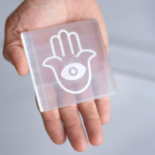 Selenite Charging Plate With The Symbol Of Hamsa | Crystal