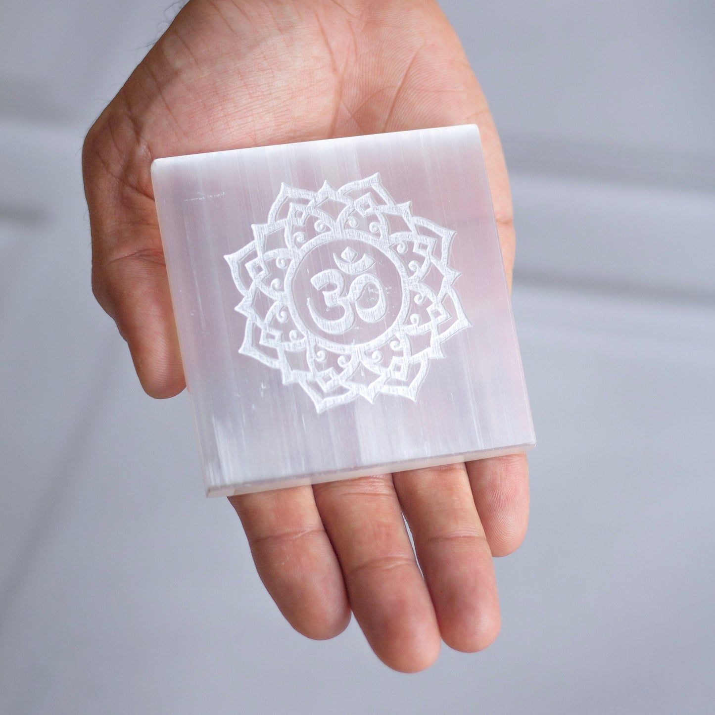 Selenite Charging Plate With The Symbol Of Om | Crystal