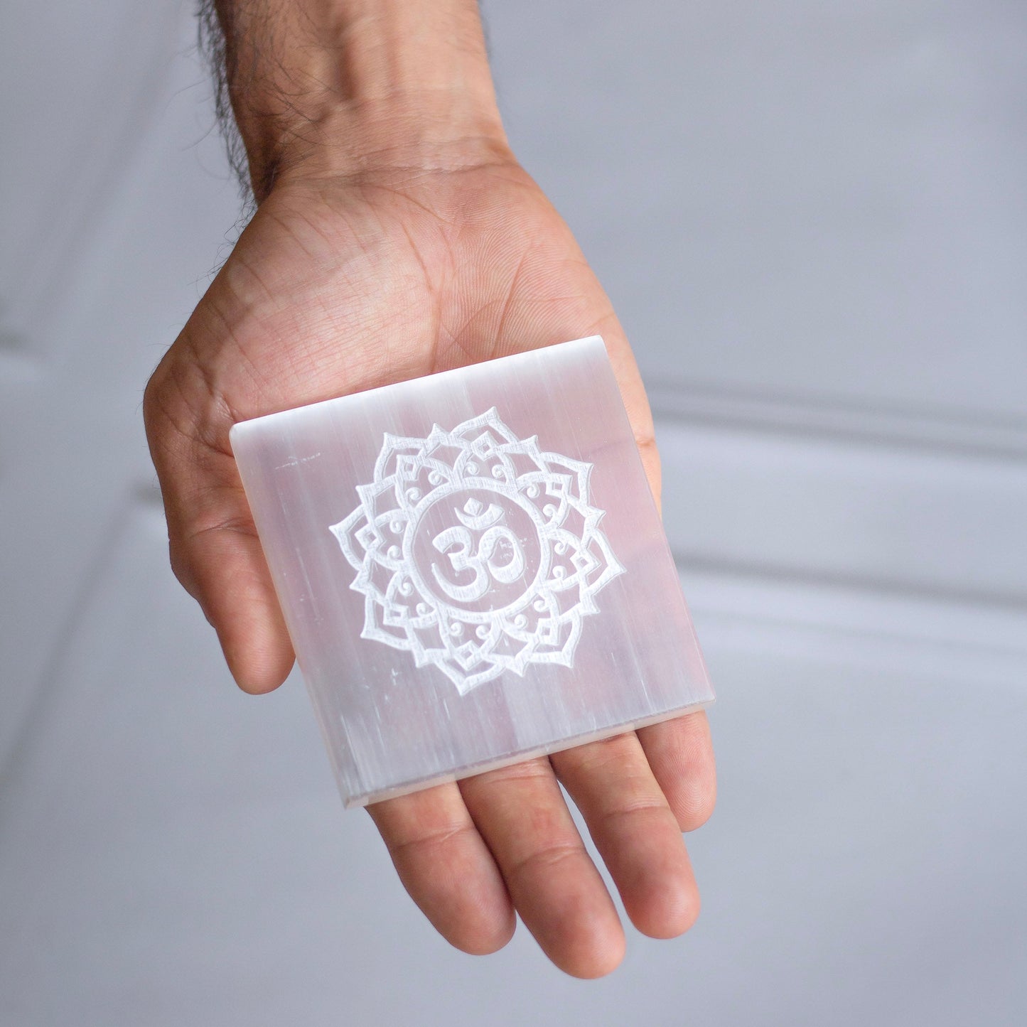 Selenite Charging Plate With The Symbol Of Om | Crystal
