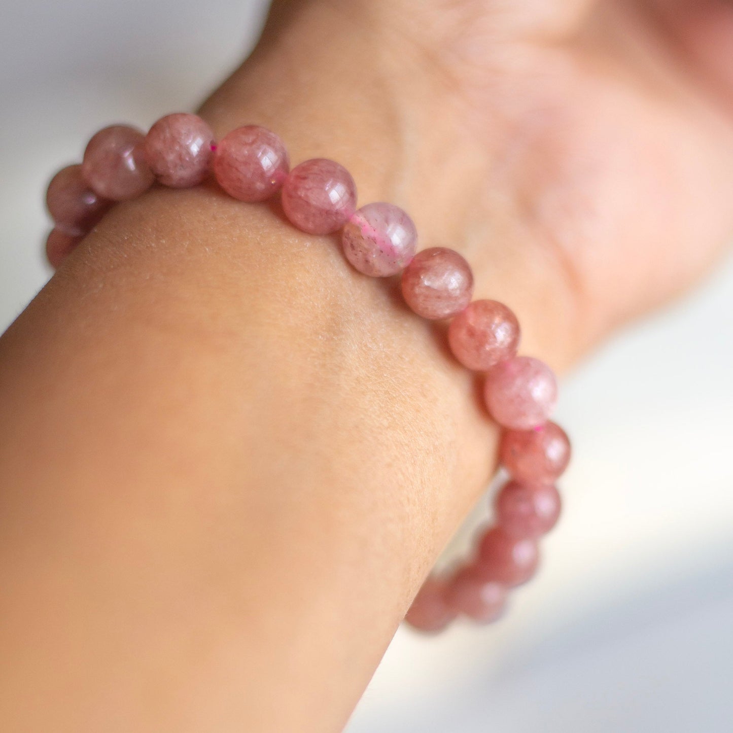 Strawberry Quartz Bead Bracelet - 8Mm | Helps With Feeling Of Stress Depression & Worry Crystal