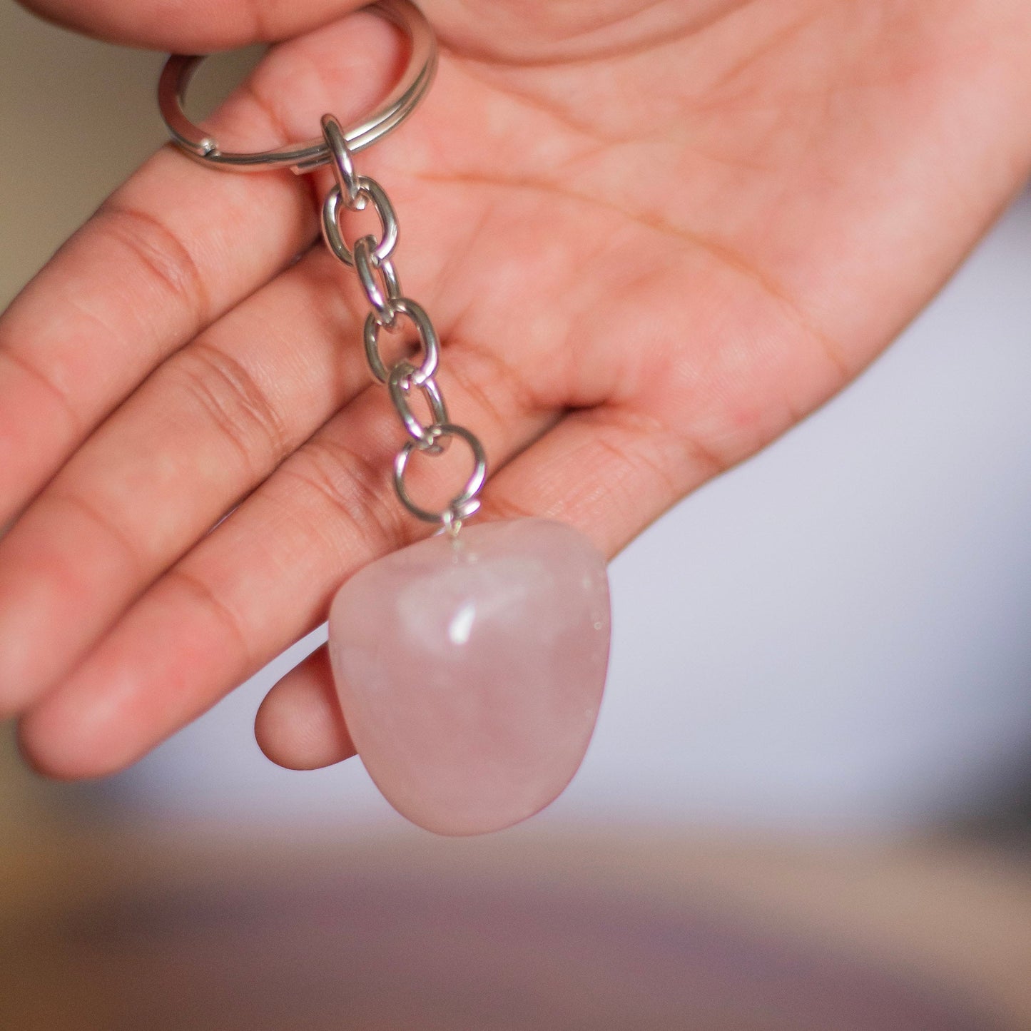 Rose Quartz Tumbled Keychain | Stone Of Love & Self-Love Crystal Stones