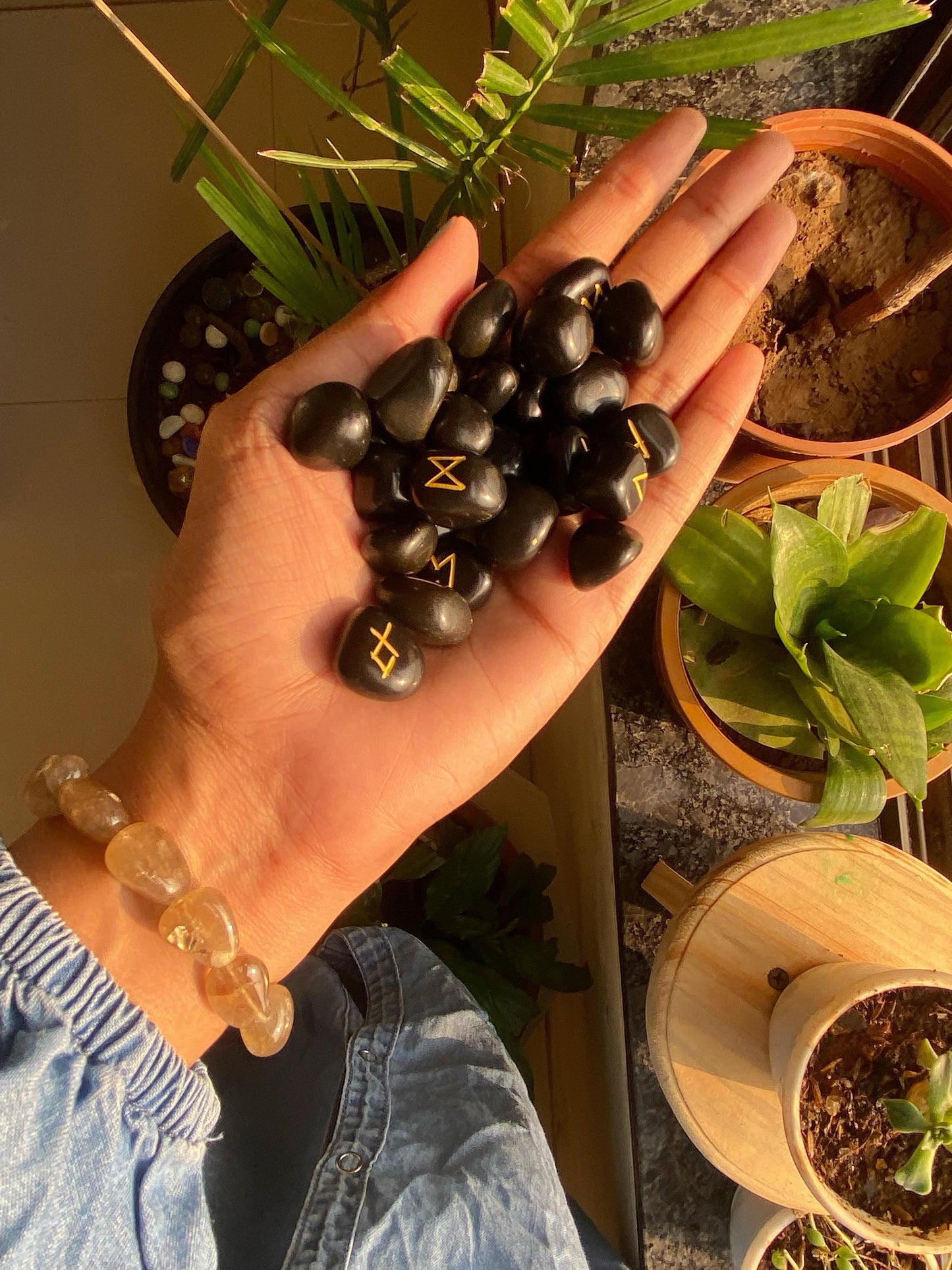 Black Jasper Rune Set With Instruction | Protection & Grounding Crystal Stones