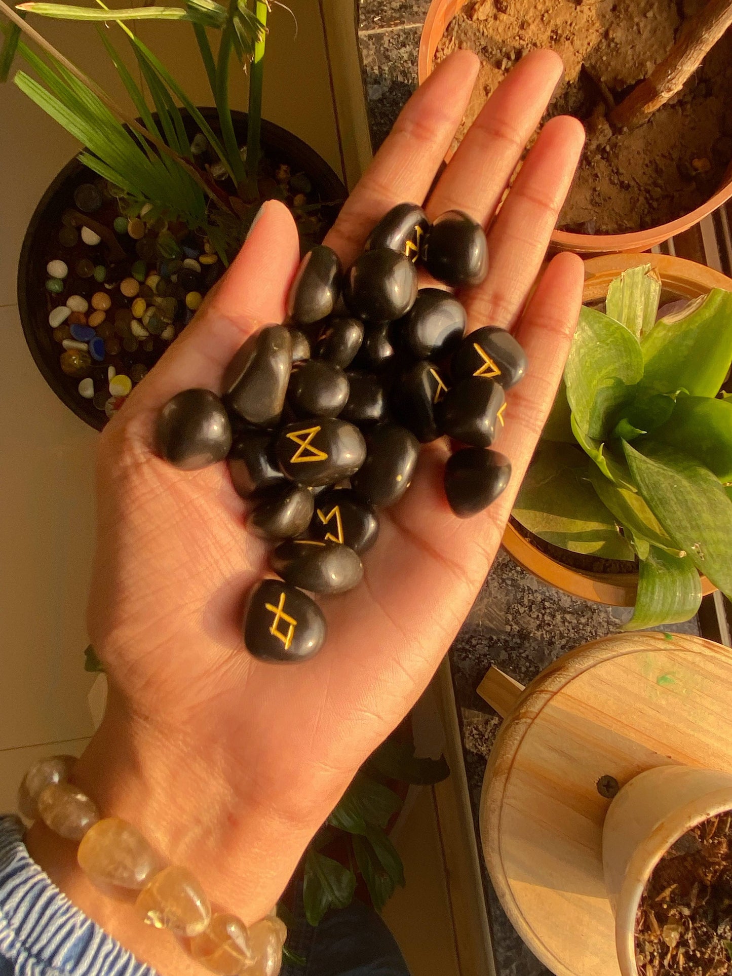 Black Jasper Rune Set With Instruction | Protection & Grounding Crystal Stones