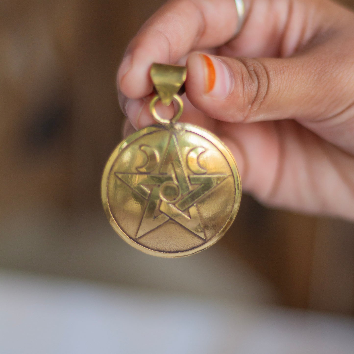 Pentacle Brass Pendant with Cord