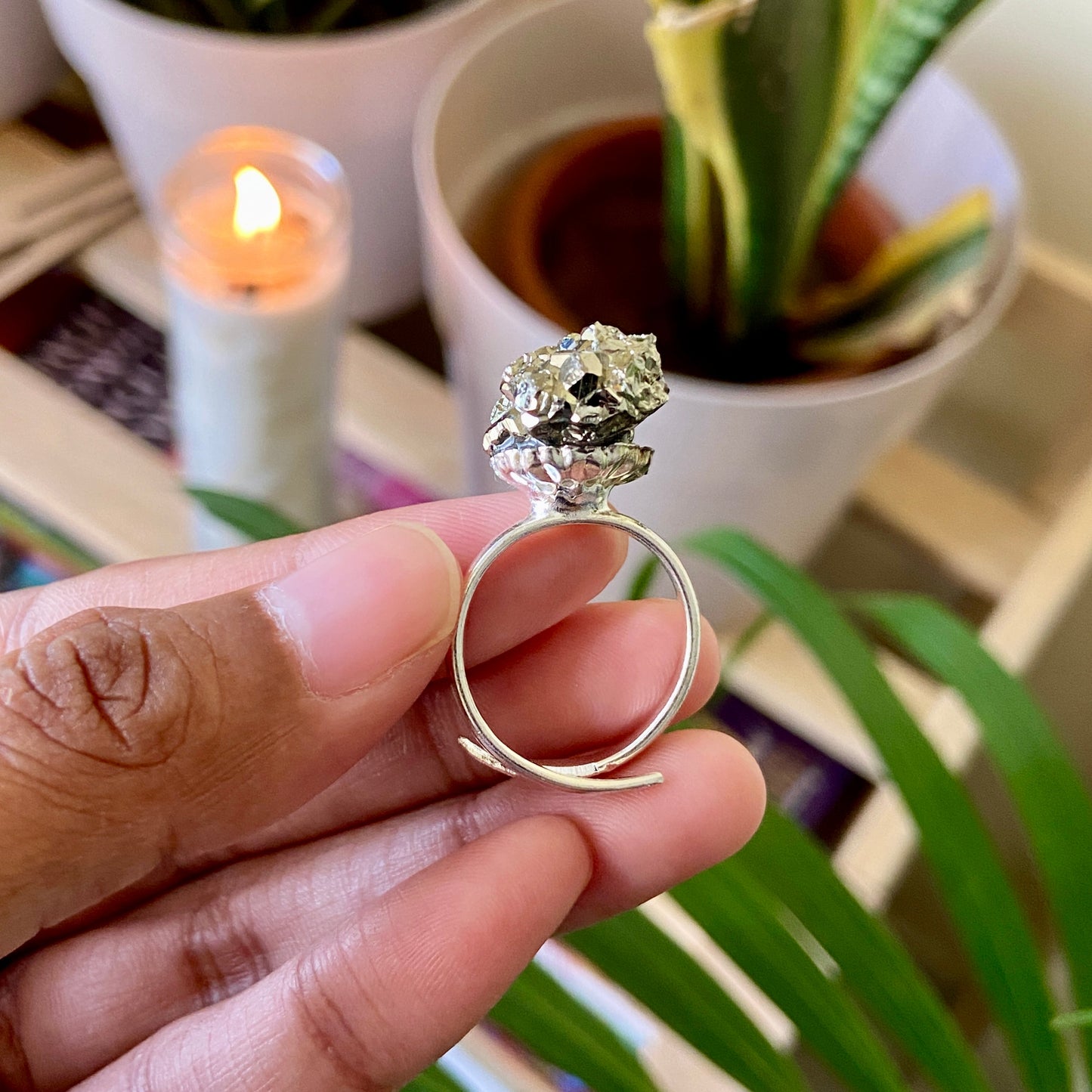 Raw Pyrite Cluster Ring Crystal & Stones