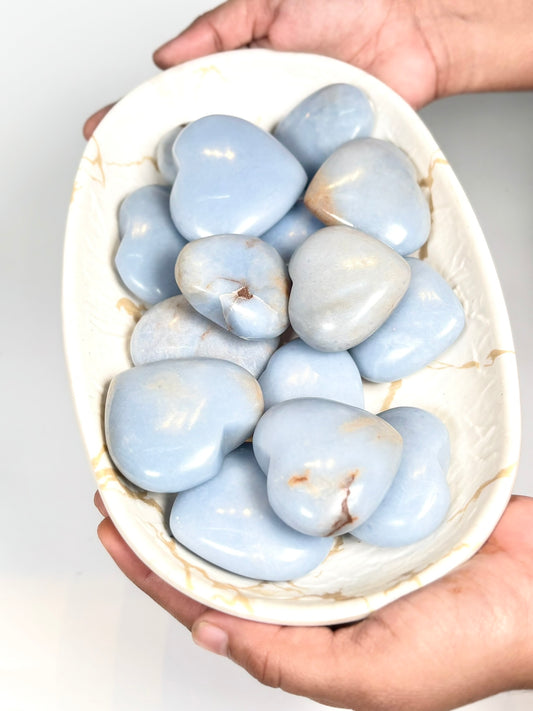 Natural Angelite Heart Carving - Stone to Connect with Spirit Guides