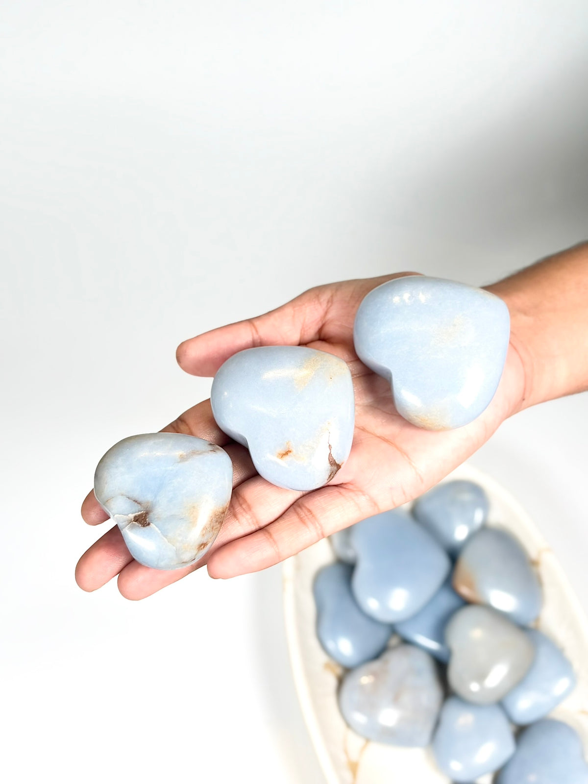 Natural Angelite Heart Carving - Stone to Connect with Spirit Guides