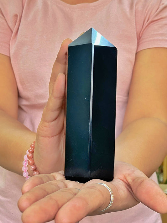 Black Obsidian four Facet Tower - 413 Gm | Protection & Grounding