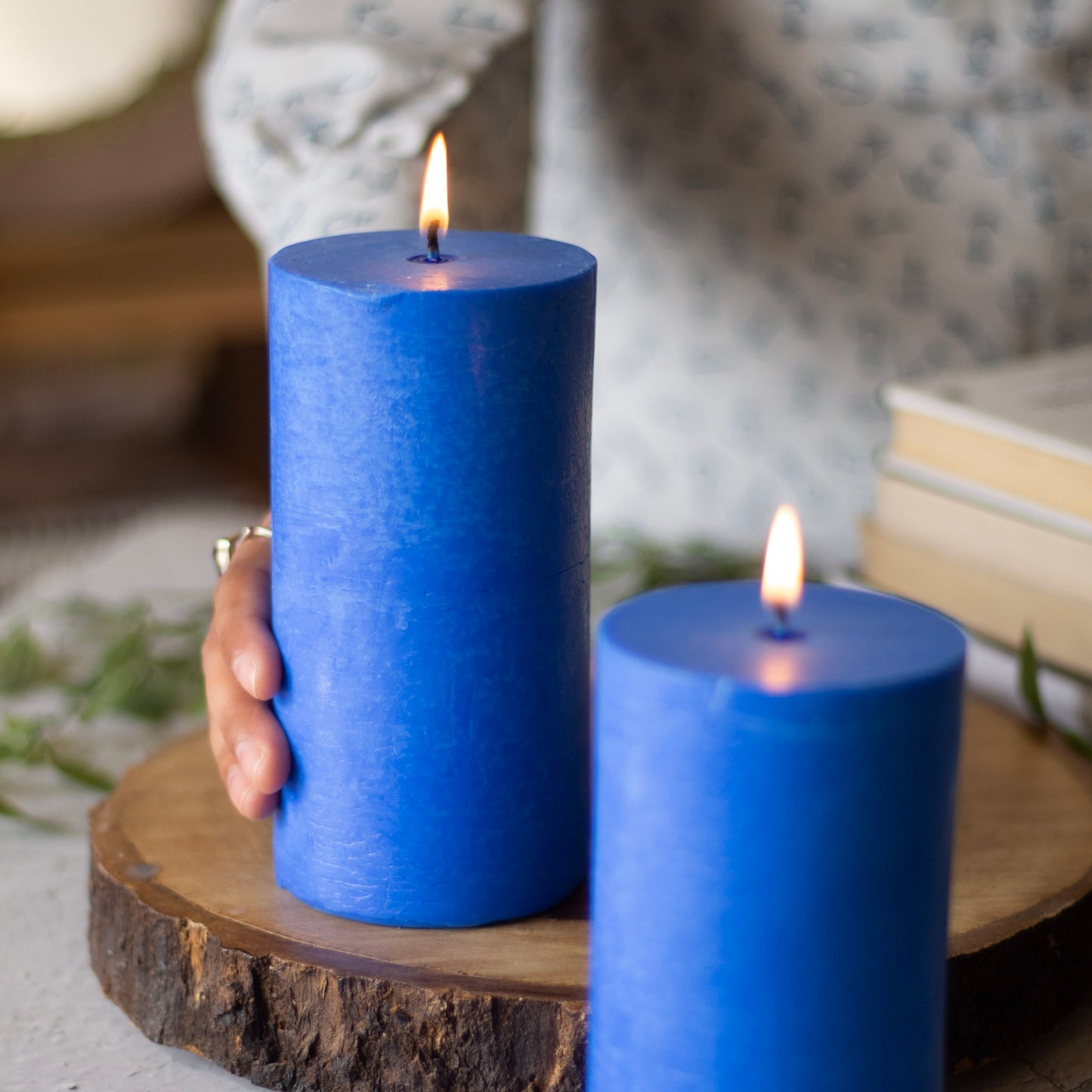 Indigo Pillar Unscented Soy Candle