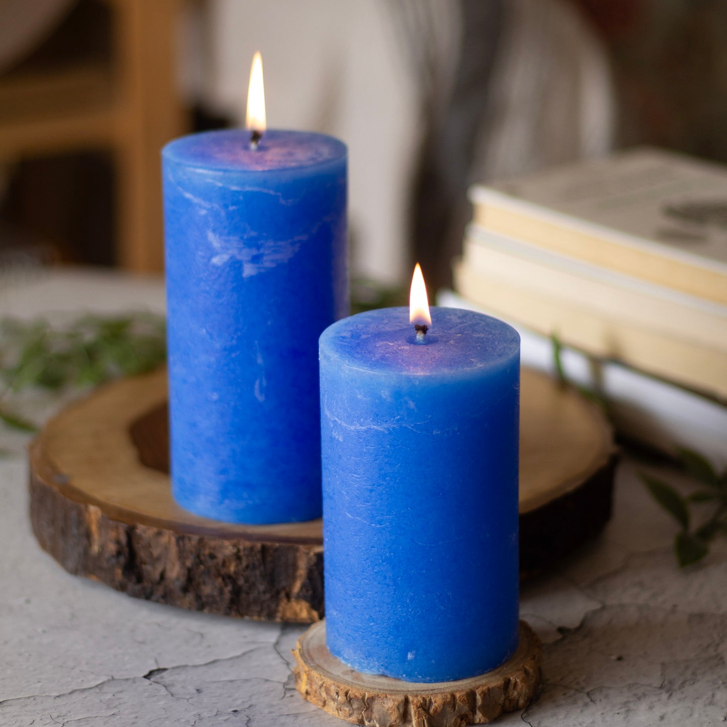 Indigo Pillar Unscented Paraffin Candle