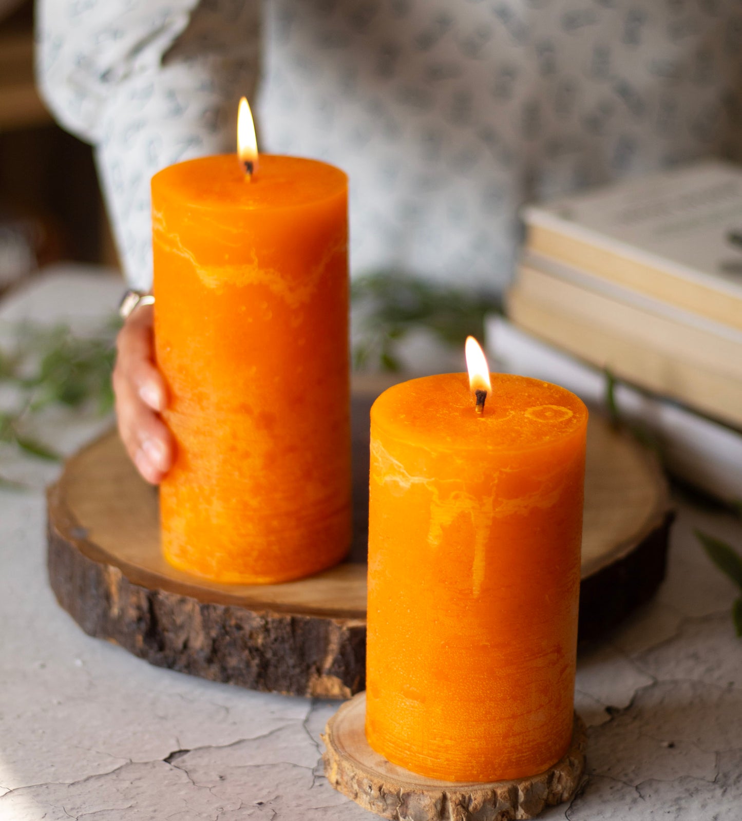 Orange Pillar Unscented Paraffin Candle