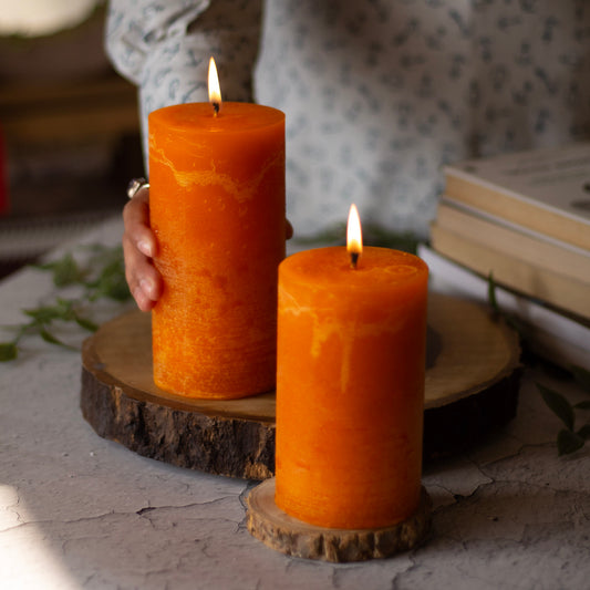 Orange Pillar Unscented Paraffin Candle