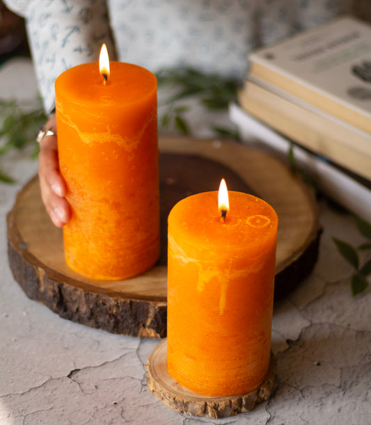 Orange Pillar Unscented Paraffin Candle