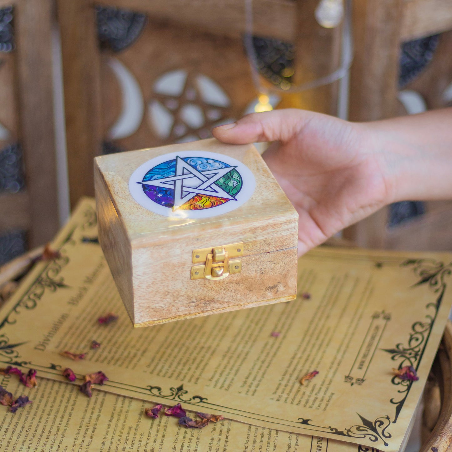 Elementary Pentacle Print wooden box | 4 Inches