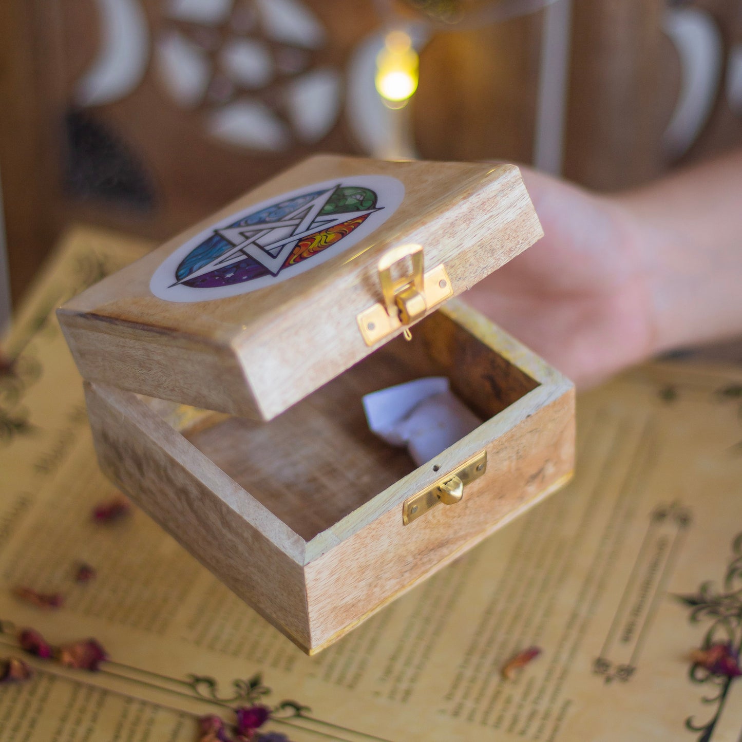 Elementary Pentacle Print wooden box | 4 Inches