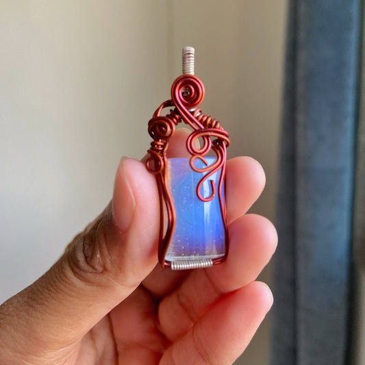 Opalite Copper Wire wrapped Pendant with Black Cord | Strengthen Relationship