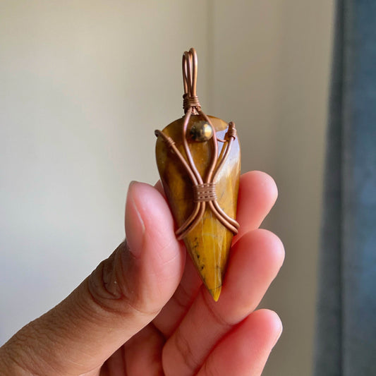 Tiger's Eye Copper wire wrapped Pendant with Cord | Wealth & Fortune