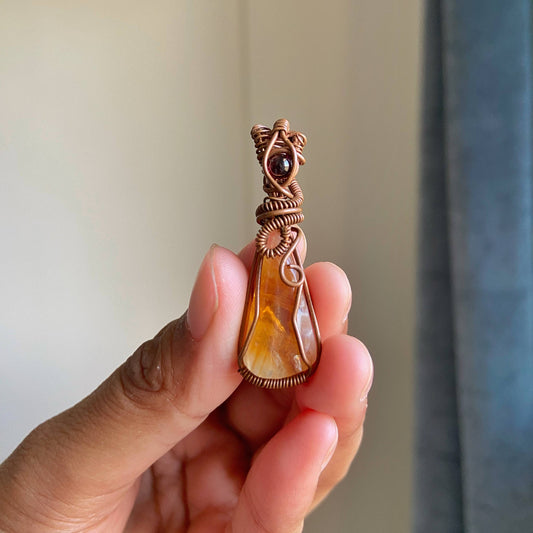Heat Treated Yellow Amethyst Copper wire wrapped Pendant
