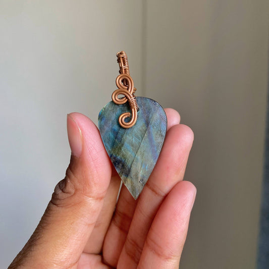 Labradorite Copper wire wrapped Pendant with Cord | Promotes Spiritual Growth